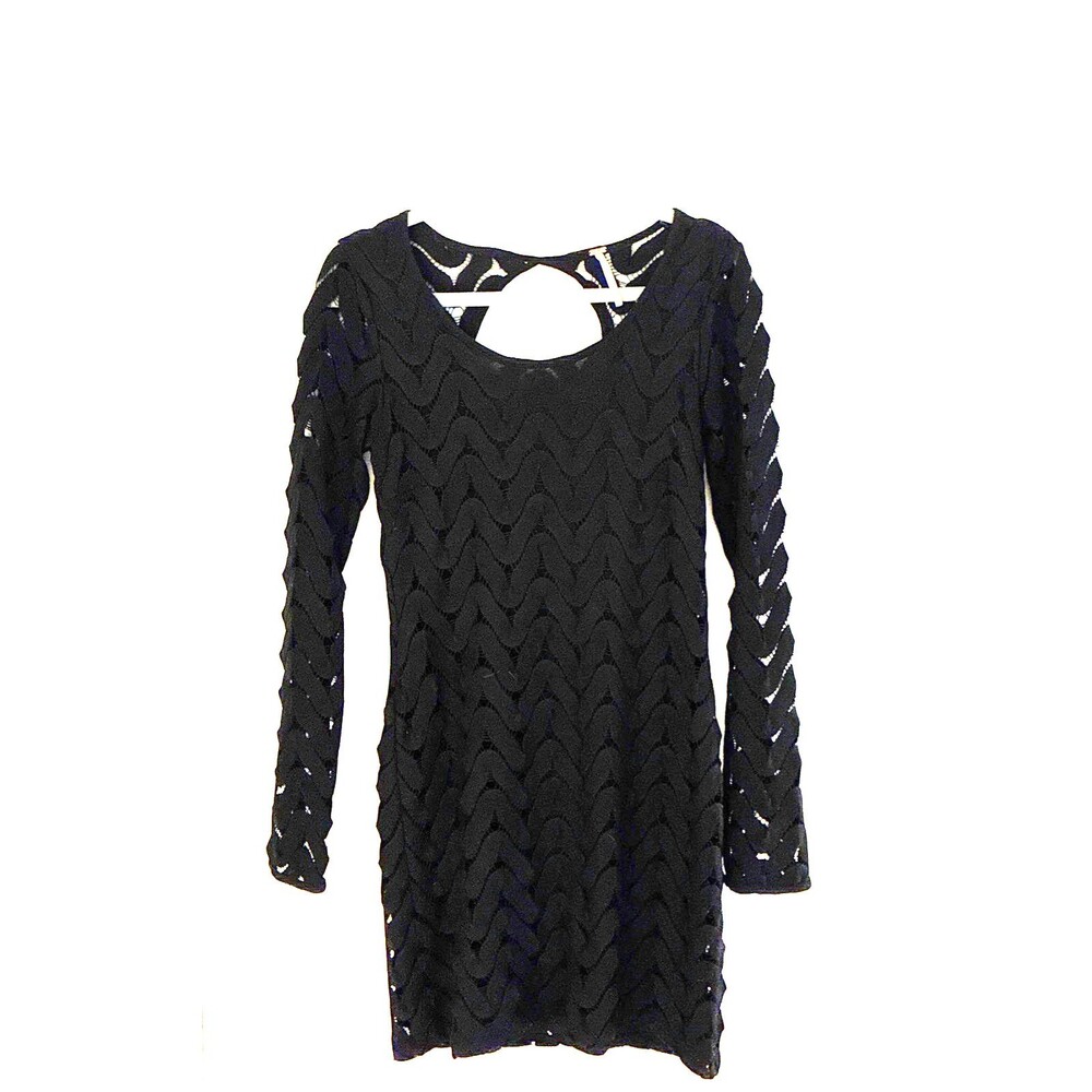 Free People Wild Thing Black Crochet Chevron Knit Long Sleeve Mini Dress Size S